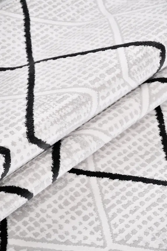 Nova Krem Vizon/Siyah Robot Süpürgeye Uyumlu Kolay Temizlenebilir Halı Oturma Odası ve Koridor Halısı RP 12 - 2