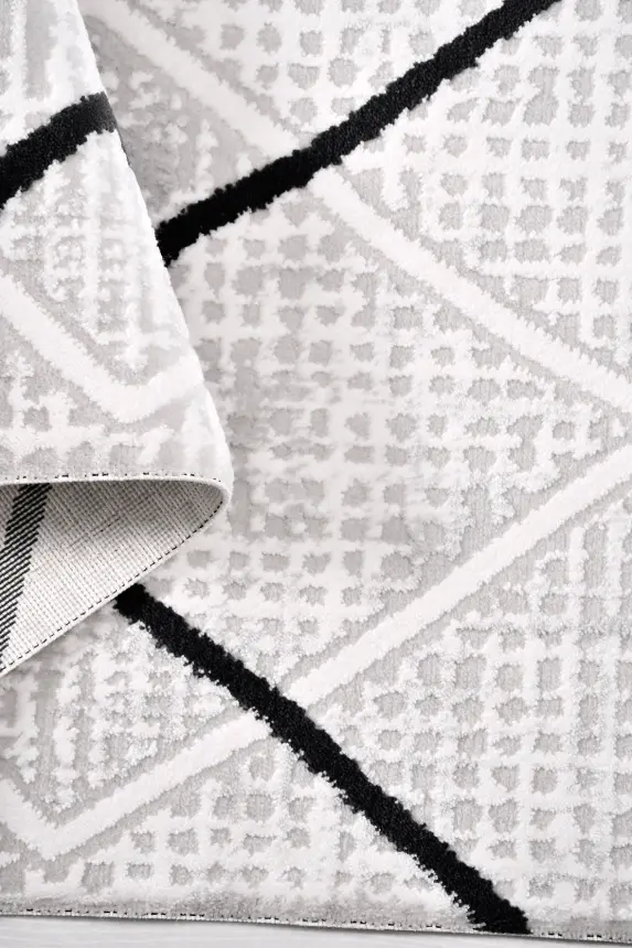 Nova Krem Vizon/Siyah Robot Süpürgeye Uyumlu Kolay Temizlenebilir Halı Oturma Odası ve Koridor Halısı RP 12 - 3