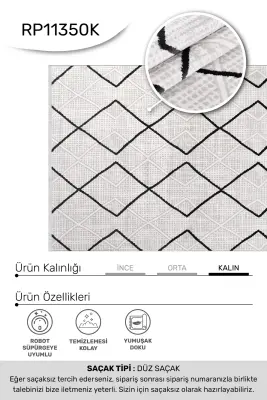 Nova Krem Vizon/Siyah Robot Süpürgeye Uyumlu Kolay Temizlenebilir Halı Oturma Odası ve Koridor Halısı RP 12 - 4