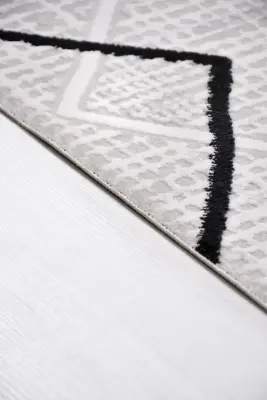 Nova Krem Vizon/Siyah Robot Süpürgeye Uyumlu Kolay Temizlenebilir Halı Oturma Odası ve Koridor Halısı RP 12 - 7