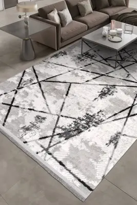 Nova Krem/Antrasit Robot Süpürgeye Uyumlu Kolay Temizlenebilir Halı Oturma Odası ve Koridor Halısı RP 15 - 1