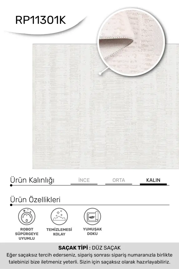 Nova Krem/Vizon Robot Süpürgeye Uyumlu Kolay Temizlenebilir Halı Oturma Odası ve Koridor Halısı RP 10 - 2