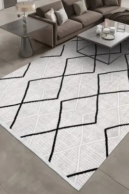 Nova Krem/Vizon/Siyah Robot Süpürgeye Uyumlu Kolay Temizlenebilir Halı Oturma Odası ve Koridor Halısı RP 12 - 1