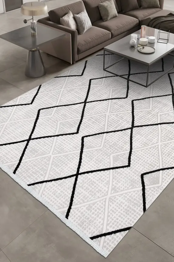 Nova Krem/Vizon/Siyah Robot Süpürgeye Uyumlu Kolay Temizlenebilir Halı Oturma Odası ve Koridor Halısı RP 12 - 1