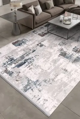 Nova Vizon Gri Robot Süpürgeye Uyumlu Kolay Temizlenebilir Halı Oturma Odası ve Koridor Halısı RP 07 - 1