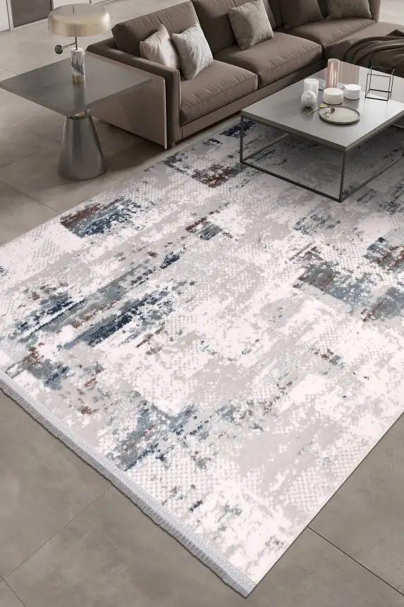 Nova Vizon Gri Robot Süpürgeye Uyumlu Kolay Temizlenebilir Halı Oturma Odası ve Koridor Halısı RP 07 - 1