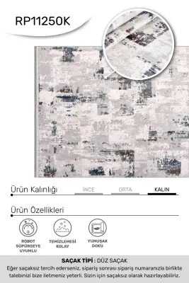 Nova Vizon/Gri Robot Süpürgeye Uyumlu Kolay Temizlenebilir Halı Oturma Odası ve Koridor Halısı RP 07 - 3