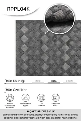 Oasis Antrasit Robot Süpürgeye Uyumlu Kolay Temizlenebilir Halı Oturma Odası, Koridor, Yatak Odası Halısı RP 36 - 5