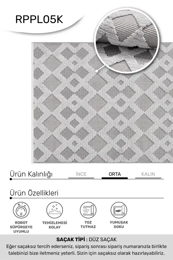 Oasis Bej/Gri Robot Süpürgeye Uyumlu Kolay Temizlenebilir Halı Oturma Odası, Koridor, Yatak Odası Halısı RP 37 - 2