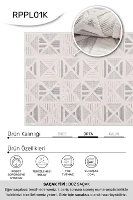 Oasis Beyaz Bej Robot Süpürgeye Uyumlu Kolay Temizlenebilir Halı Salon, Oturma Odası ve Koridor Halısı RP 33 - 4