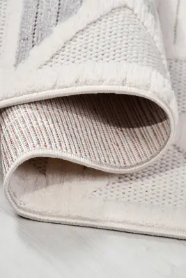 Oasis Beyaz Bej Robot Süpürgeye Uyumlu Kolay Temizlenebilir Halı Salon, Oturma Odası ve Koridor Halısı RP 33 - 7