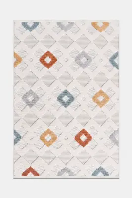 Oasis Beyaz Turuncu,Mavi,Bej Robot Süpürgeye Uyumlu Kolay Temizlenebilir Halı Oturma Odası, Koridor, Yatak Odası Halısı RP 34 - 6