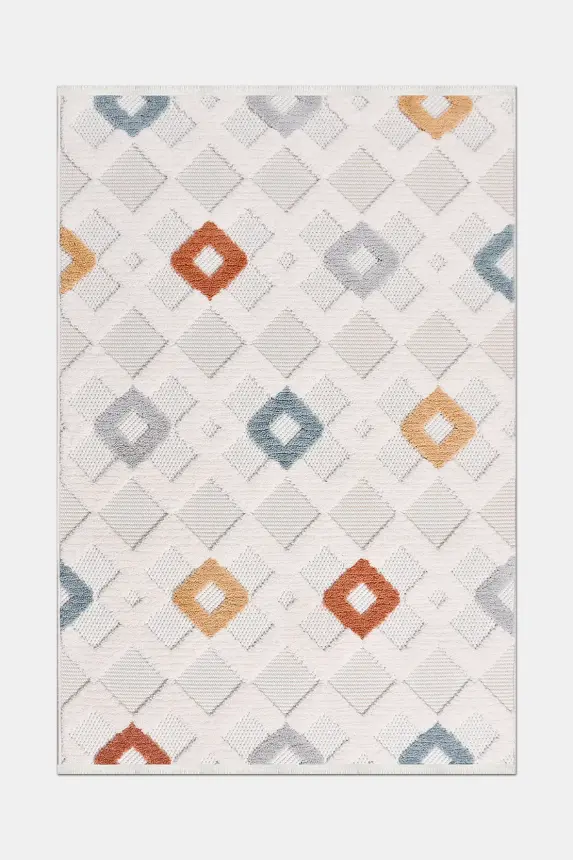 Oasis Beyaz Turuncu,Mavi,Bej Robot Süpürgeye Uyumlu Kolay Temizlenebilir Halı Oturma Odası, Koridor, Yatak Odası Halısı RP 34 - 6