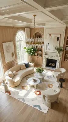 Oasis Beyaz Turuncu,Mavi,Bej Robot Süpürgeye Uyumlu Kolay Temizlenebilir Halı Oturma Odası, Koridor, Yatak Odası Halısı RP 34 - 1