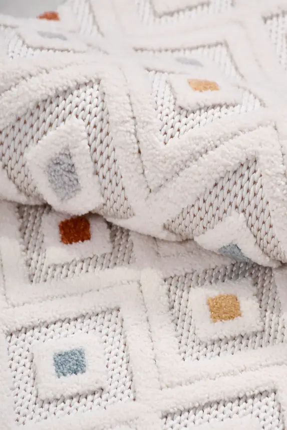 Oasis Beyaz Turuncu,Mavi Robot Süpürgeye Uyumlu Kolay Temizlenebilir Halı Oturma Odası, Koridor, Yatak Odası Halısı RP 38 - 3