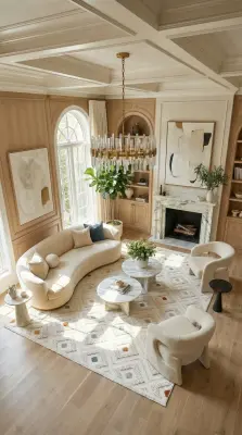 Oasis Beyaz Turuncu,Mavi Robot Süpürgeye Uyumlu Kolay Temizlenebilir Halı Oturma Odası, Koridor, Yatak Odası Halısı RP 38 - 1