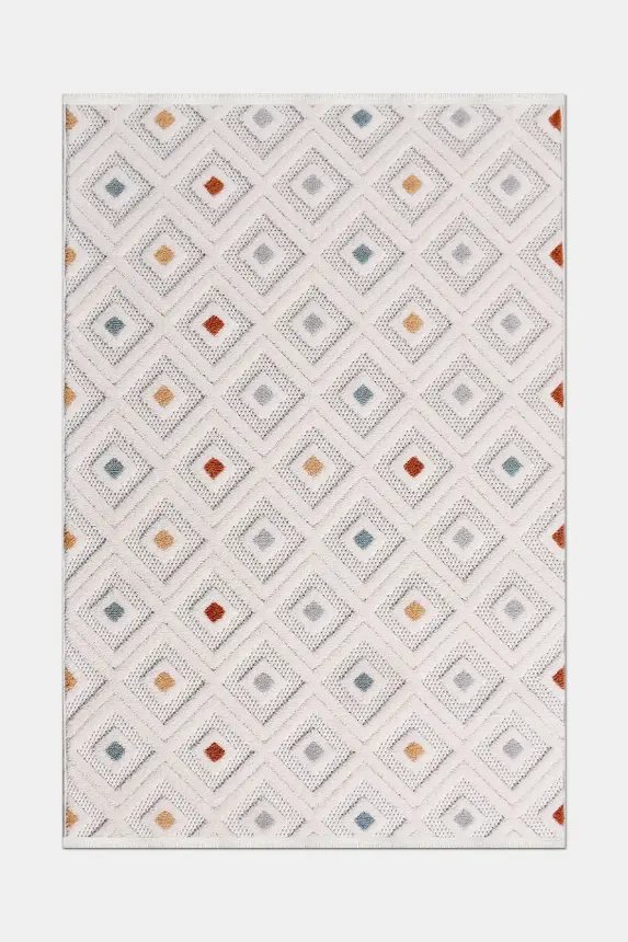 Oasis Beyaz Turuncu,Mavi Robot Süpürgeye Uyumlu Kolay Temizlenebilir Halı Oturma Odası, Koridor, Yatak Odası Halısı RP 38 - 6