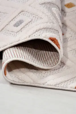 Oasis Beyaz Turuncu,Mavi Robot Süpürgeye Uyumlu Kolay Temizlenebilir Halı Oturma Odası, Koridor, Yatak Odası Halısı RP 38 - 7