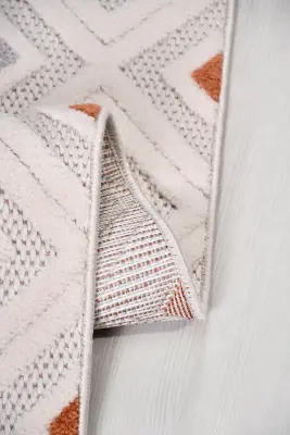 Oasis Beyaz/Turuncu,Mavi Robot Süpürgeye Uyumlu Kolay Temizlenebilir Halı Oturma Odası, Koridor, Yatak Odası Halısı RP 38 - 2