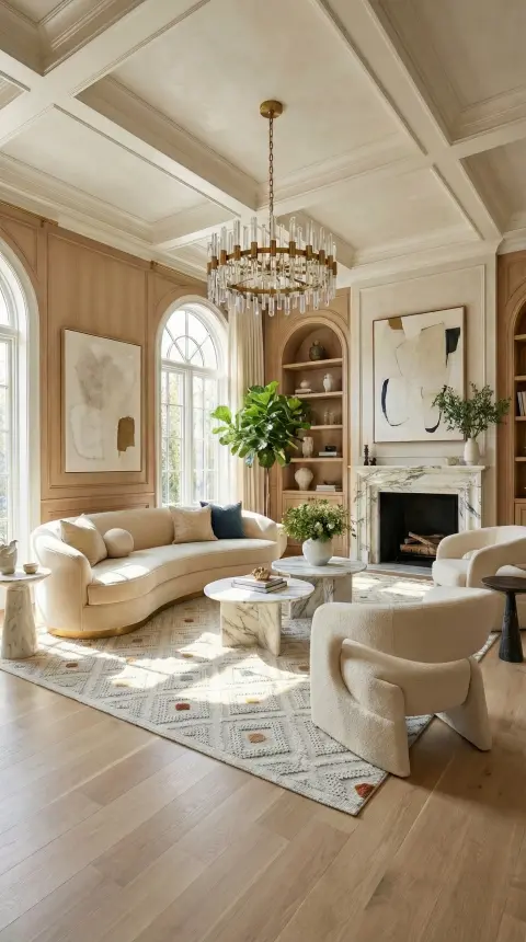 Oasis Beyaz/Turuncu,Mavi Robot Süpürgeye Uyumlu Kolay Temizlenebilir Halı Oturma Odası, Koridor, Yatak Odası Halısı RP 38 - 4