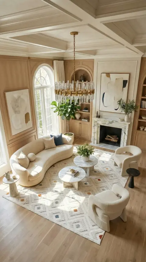 Oasis Beyaz/Turuncu,Mavi Robot Süpürgeye Uyumlu Kolay Temizlenebilir Halı Oturma Odası, Koridor, Yatak Odası Halısı RP 38 - 5