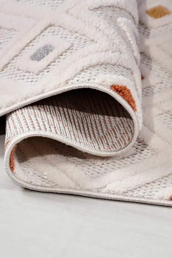 Oasis Beyaz/Turuncu,Mavi Robot Süpürgeye Uyumlu Kolay Temizlenebilir Halı Oturma Odası, Koridor, Yatak Odası Halısı RP 38 - 7