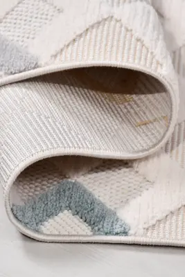 Oasis Beyaz/Turuncu,Mavi,Bej Robot Süpürgeye Uyumlu Kolay Temizlenebilir Halı Oturma Odası, Koridor, Yatak Odası Halısı RP 34 - 1