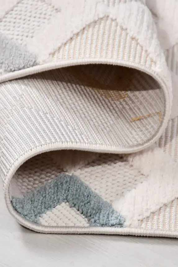 Oasis Beyaz/Turuncu,Mavi,Bej Robot Süpürgeye Uyumlu Kolay Temizlenebilir Halı Oturma Odası, Koridor, Yatak Odası Halısı RP 34 - 1