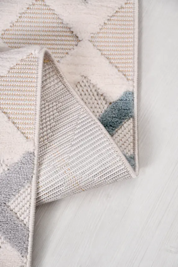 Oasis Beyaz/Turuncu,Mavi,Bej Robot Süpürgeye Uyumlu Kolay Temizlenebilir Halı Oturma Odası, Koridor, Yatak Odası Halısı RP 34 - 2