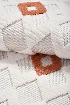 Oasis Beyaz/Turuncu,Mavi,Bej Robot Süpürgeye Uyumlu Kolay Temizlenebilir Halı Oturma Odası, Koridor, Yatak Odası Halısı RP 34 - 5