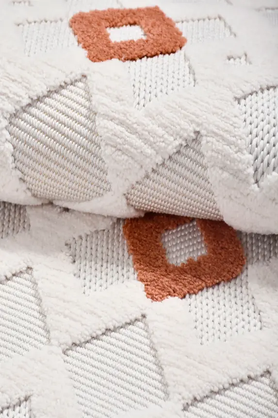 Oasis Beyaz/Turuncu,Mavi,Bej Robot Süpürgeye Uyumlu Kolay Temizlenebilir Halı Oturma Odası, Koridor, Yatak Odası Halısı RP 34 - 5