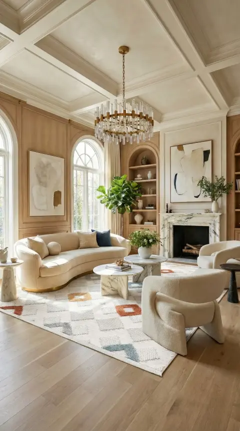 Oasis Beyaz/Turuncu,Mavi,Bej Robot Süpürgeye Uyumlu Kolay Temizlenebilir Halı Oturma Odası, Koridor, Yatak Odası Halısı RP 34 - 6