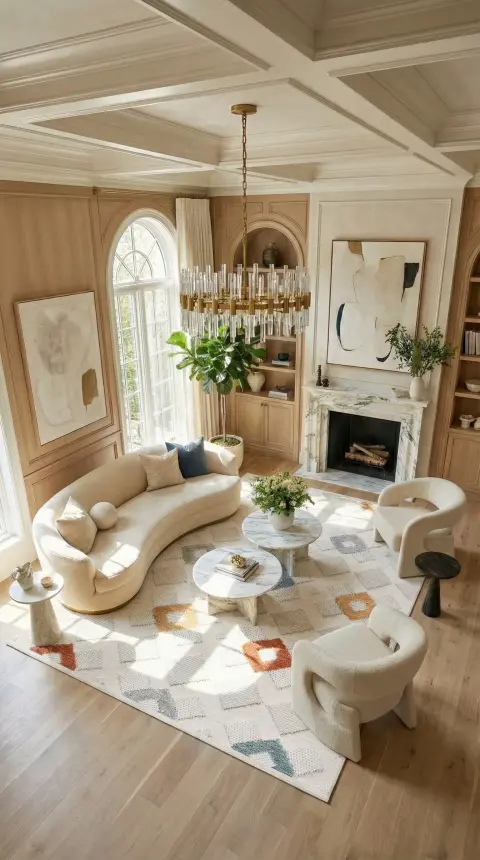 Oasis Beyaz/Turuncu,Mavi,Bej Robot Süpürgeye Uyumlu Kolay Temizlenebilir Halı Oturma Odası, Koridor, Yatak Odası Halısı RP 34 - 7