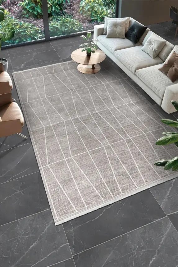 Olvin Gri Robot Süpürgeye Uyumlu Kolay Temizlenebilir Halı Salon, Oturma Odası ve Koridor Halısı RP 26 - 3