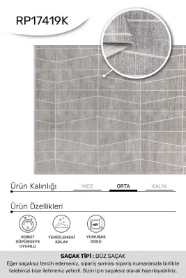 Olvin Gri Robot Süpürgeye Uyumlu Kolay Temizlenebilir Halı Salon, Oturma Odası ve Koridor Halısı RP 26 - 5