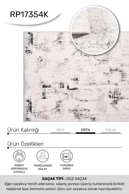 Olvin Krem Gri Robot Süpürgeye Uyumlu Kolay Temizlenebilir Halı Salon, Oturma Odası ve Koridor Halısı RP 21 - 4