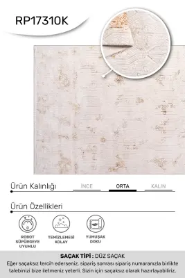 Olvin Krem Kahve Robot Süpürgeye Uyumlu Kolay Temizlenebilir Halı Salon, Oturma Odası ve Koridor Halısı RP 19 - 5