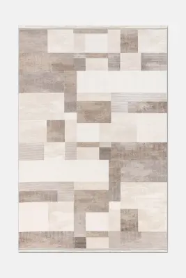 Olvin Krem Kahve Robot Süpürgeye Uyumlu Kolay Temizlenebilir Halı Salon, Oturma Odası ve Koridor Halısı RP 24 - 1