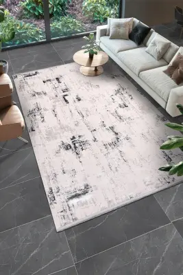 Olvin Krem/Gri Robot Süpürgeye Uyumlu Kolay Temizlenebilir Halı Salon, Oturma Odası ve Koridor Halısı RP 21 - 4