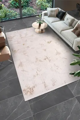 Olvin Krem/Kahve Robot Süpürgeye Uyumlu Kolay Temizlenebilir Halı Salon, Oturma Odası ve Koridor Halısı RP 19 - 6