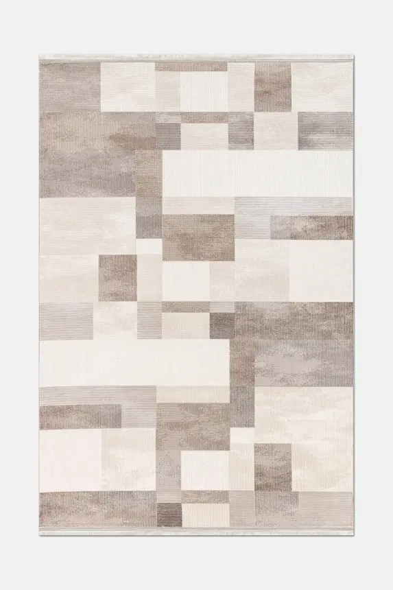 Olvin Krem/Kahve Robot Süpürgeye Uyumlu Kolay Temizlenebilir Halı Salon, Oturma Odası ve Koridor Halısı RP 24 - 2