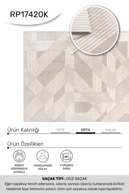 Olvin Vizon Kahve Robot Süpürgeye Uyumlu Kolay Temizlenebilir Halı Salon, Oturma Odası ve Koridor Halısı RP 27 - 6