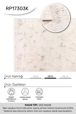 Olvin Vizon Krem Robot Süpürgeye Uyumlu Kolay Temizlenebilir Halı Salon, Oturma Odası ve Koridor Halısı RP 28 - 6