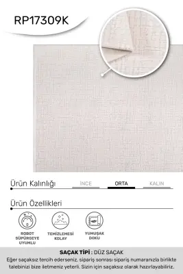 Olvin Vizon/Bej Robot Süpürgeye Uyumlu Kolay Temizlenebilir Halı Salon, Oturma Odası ve Koridor Halısı RP 18 - 3