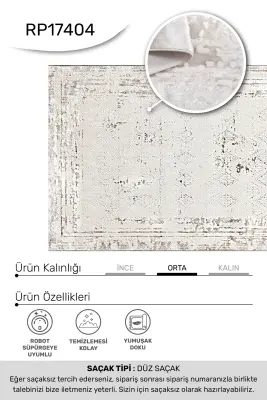 Olvin Vizon/Bej Robot Süpürgeye Uyumlu Kolay Temizlenebilir Halı Salon, Oturma Odası ve Koridor Halısı RP 22 - 6