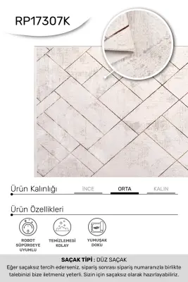 Olvin Vizon/Kahve Robot Süpürgeye Uyumlu Kolay Temizlenebilir Halı Salon, Oturma Odası ve Koridor Halısı RP 17 - 1