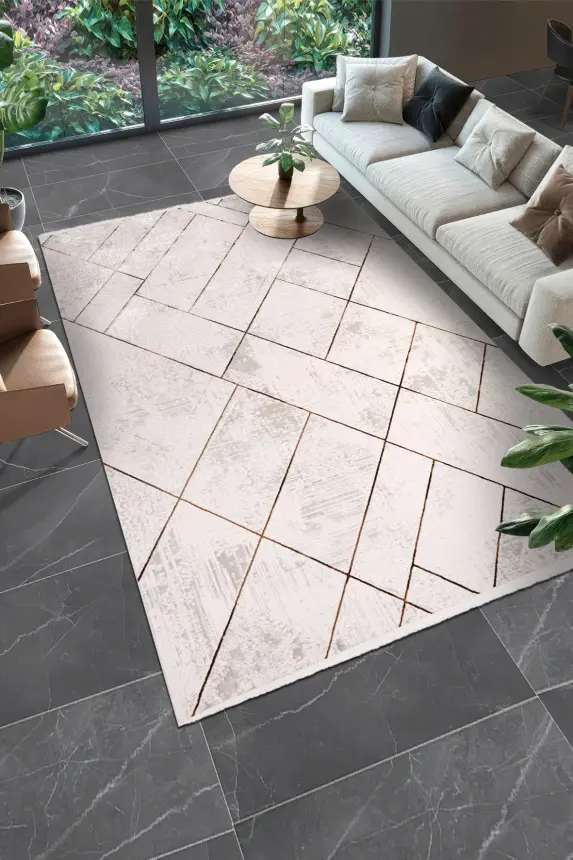 Olvin Vizon/Kahve Robot Süpürgeye Uyumlu Kolay Temizlenebilir Halı Salon, Oturma Odası ve Koridor Halısı RP 17 - 2