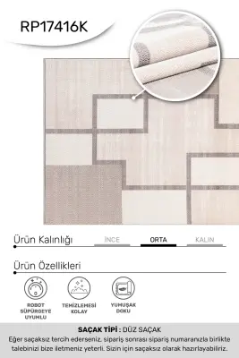 Olvin Vizon/Kahve Robot Süpürgeye Uyumlu Kolay Temizlenebilir Halı Salon, Oturma Odası ve Koridor Halısı RP 23 - 2