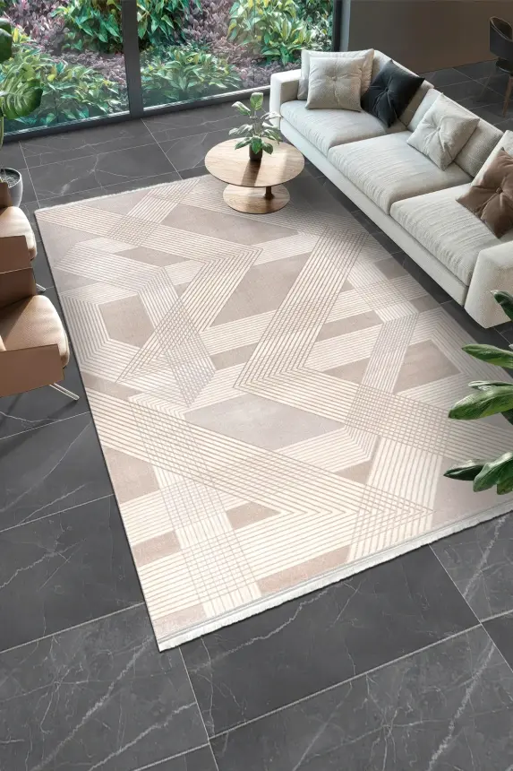 Olvin Vizon/Kahve Robot Süpürgeye Uyumlu Kolay Temizlenebilir Halı Salon, Oturma Odası ve Koridor Halısı RP 27 - 2