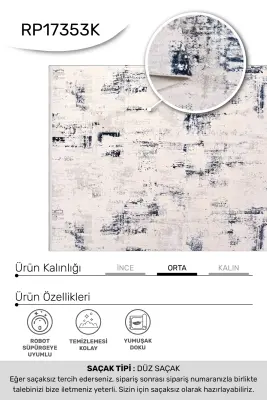 Olvin Vizon/Mavi Robot Süpürgeye Uyumlu Kolay Temizlenebilir Halı Salon, Oturma Odası ve Koridor Halısı RP 20 - 5